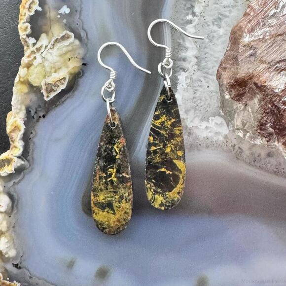 Sterling Silver Teardrop Black Mizone Slab Dangle Earrings For Women #240 - Picture 7 of 10